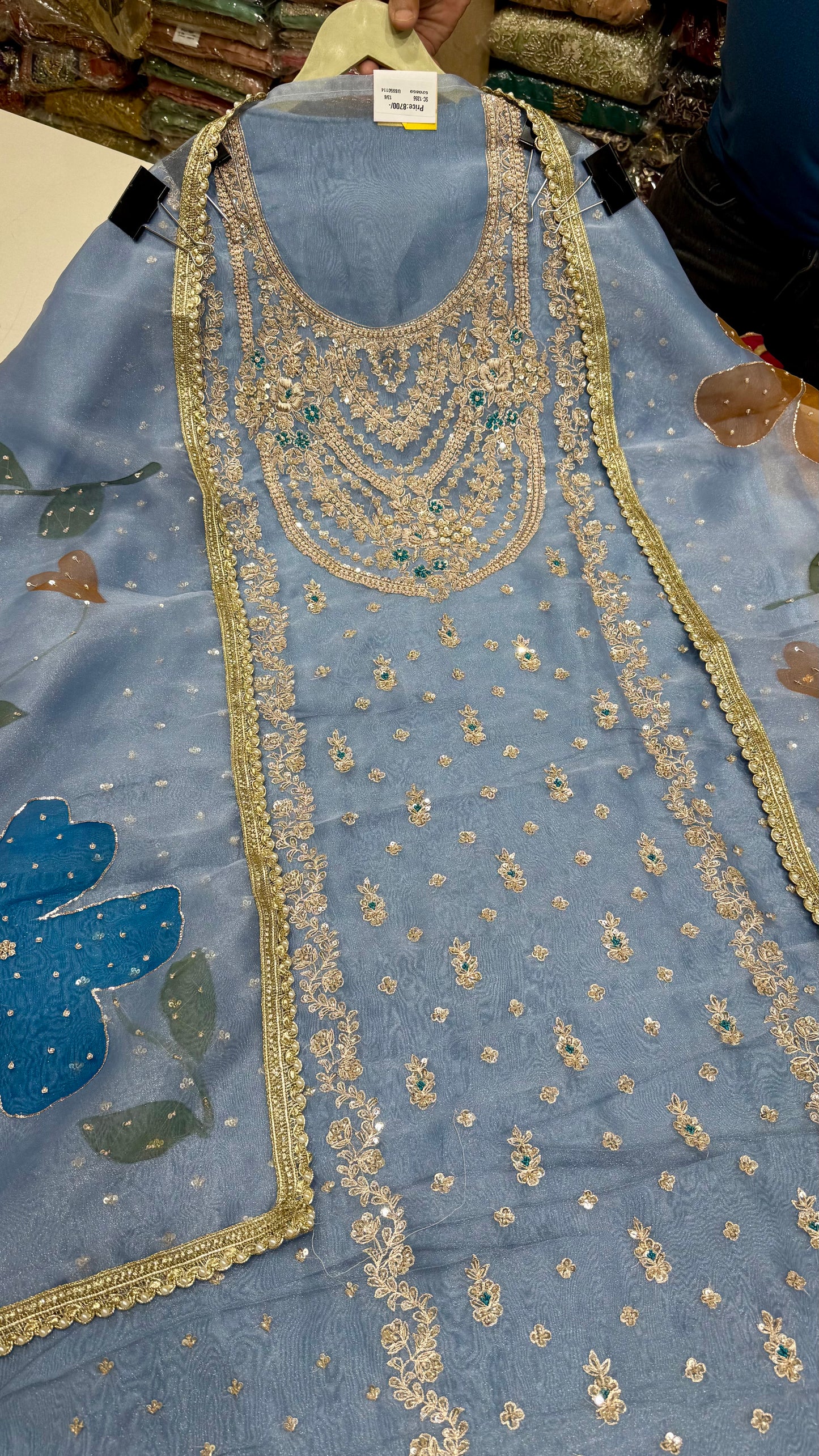 Glass Organza Unstitched Suit with Heavy Zardozi Hand Embroidery