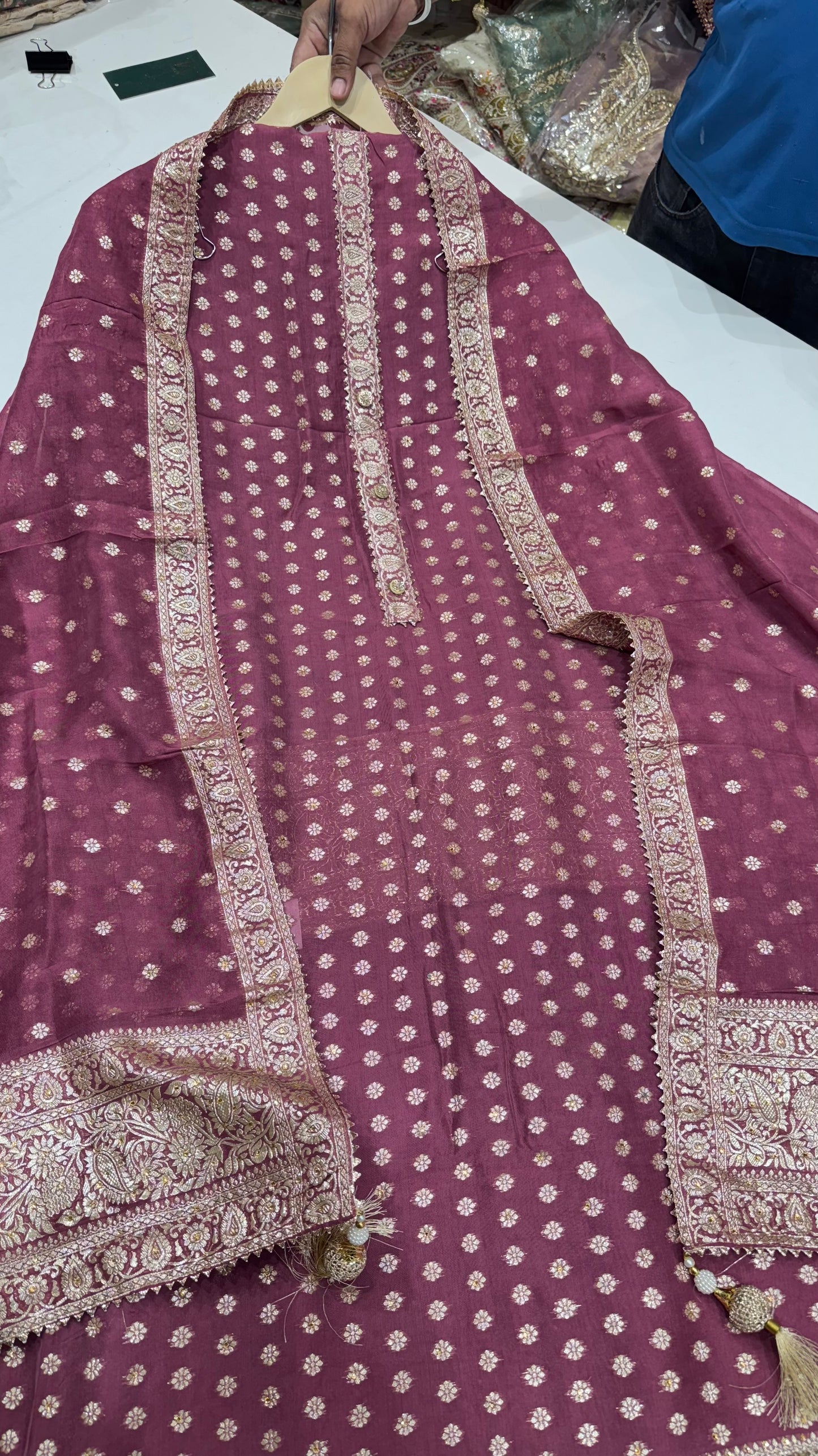 Elegant Hand-Embroidered Unstitched Mysore Georgette Suit Set