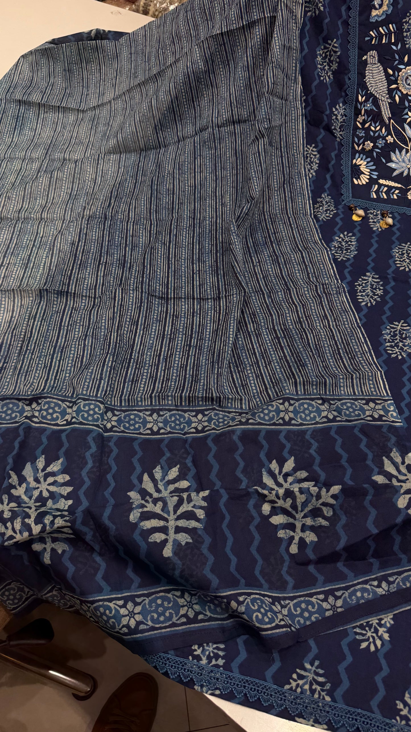 ✨ Indigo Bloom Cotton Unstitched Suit Set