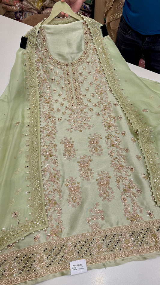 Pure Shimmer Tissue Unstitched Suit with Zardozi & Dabka Hand Embroidery