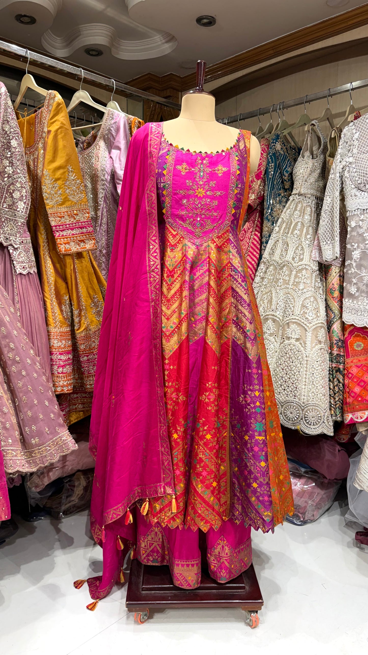 Banarsi Silk Anarkali Suit with sharara plazo