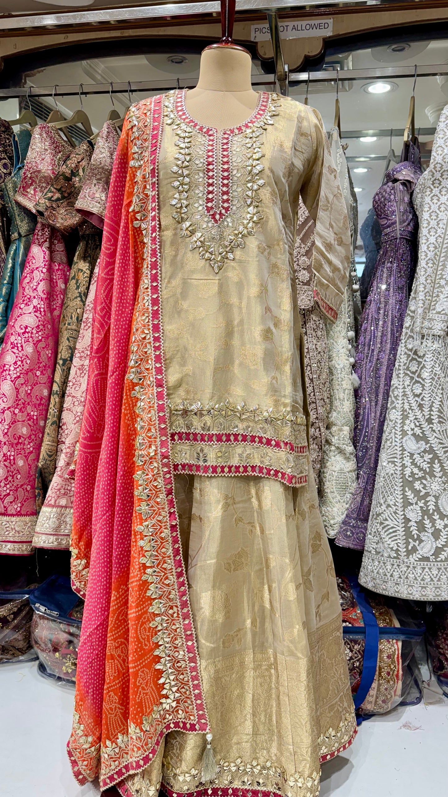 Regal Rajwada Hand Embroidered Mysore Tissue Lehenga Suit – Readymade (Free Size up to 44 Bust)