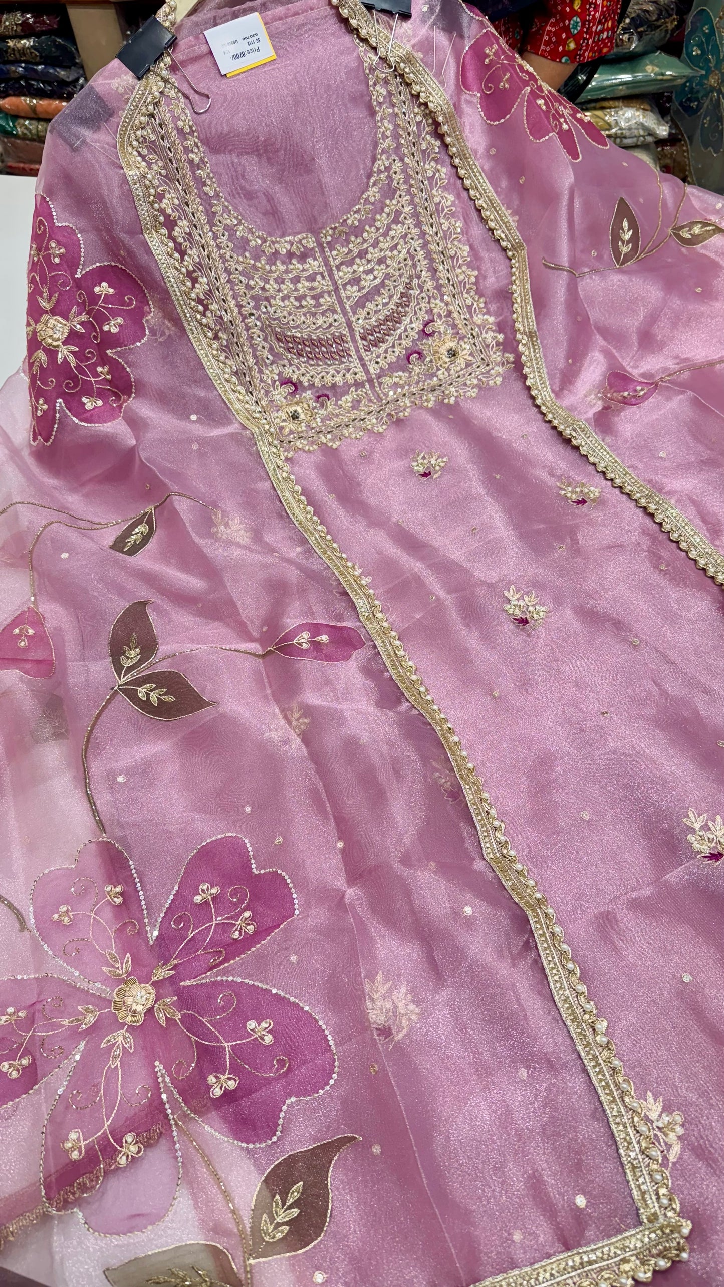 Elegant Zardozi Embroidered Unstitched Suit in Pure Glass Organza