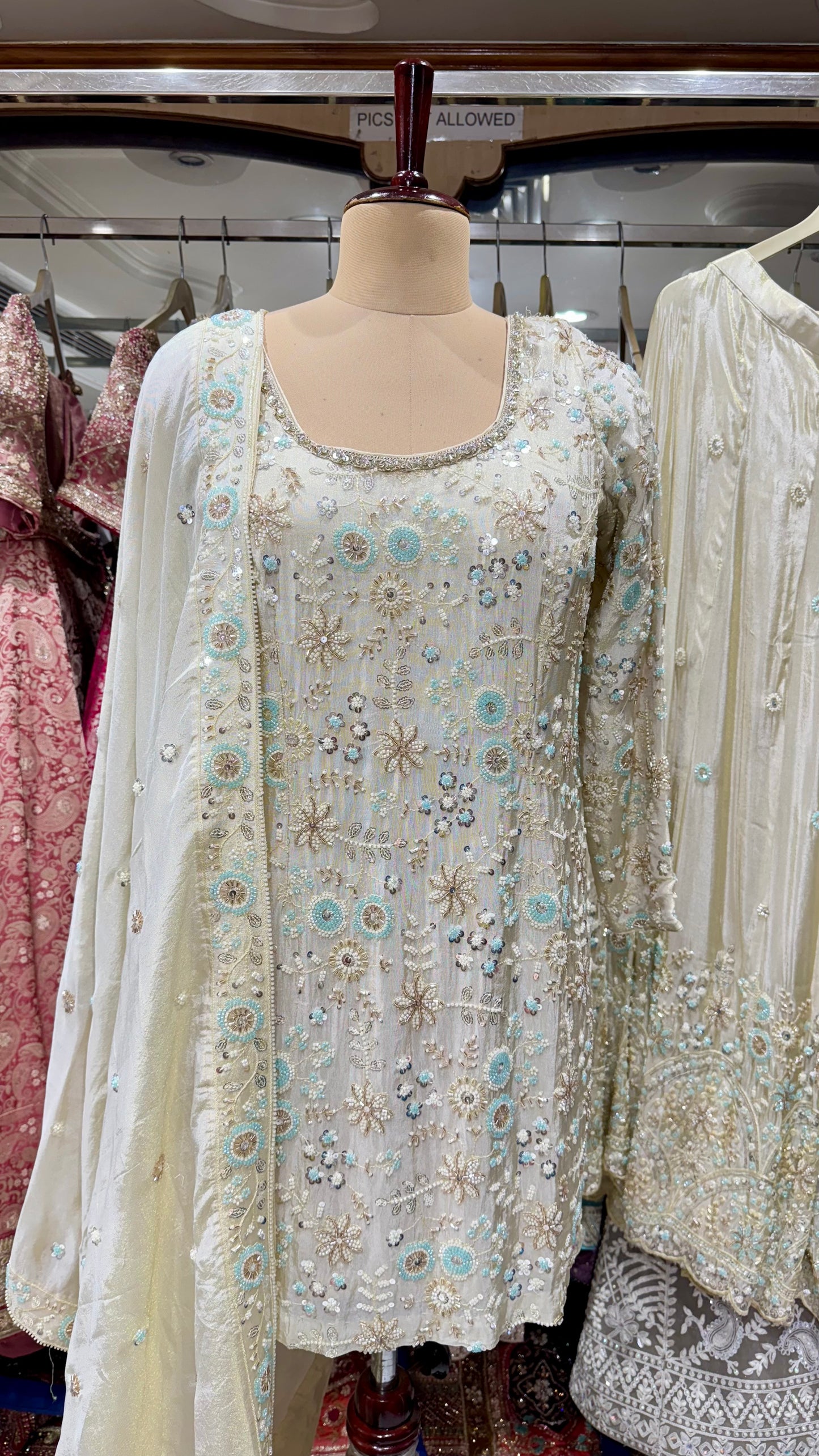 Luxury Zardozi Hand Embroidered Readymade Sharara Suit – Free Size (Up to 42” Bust)