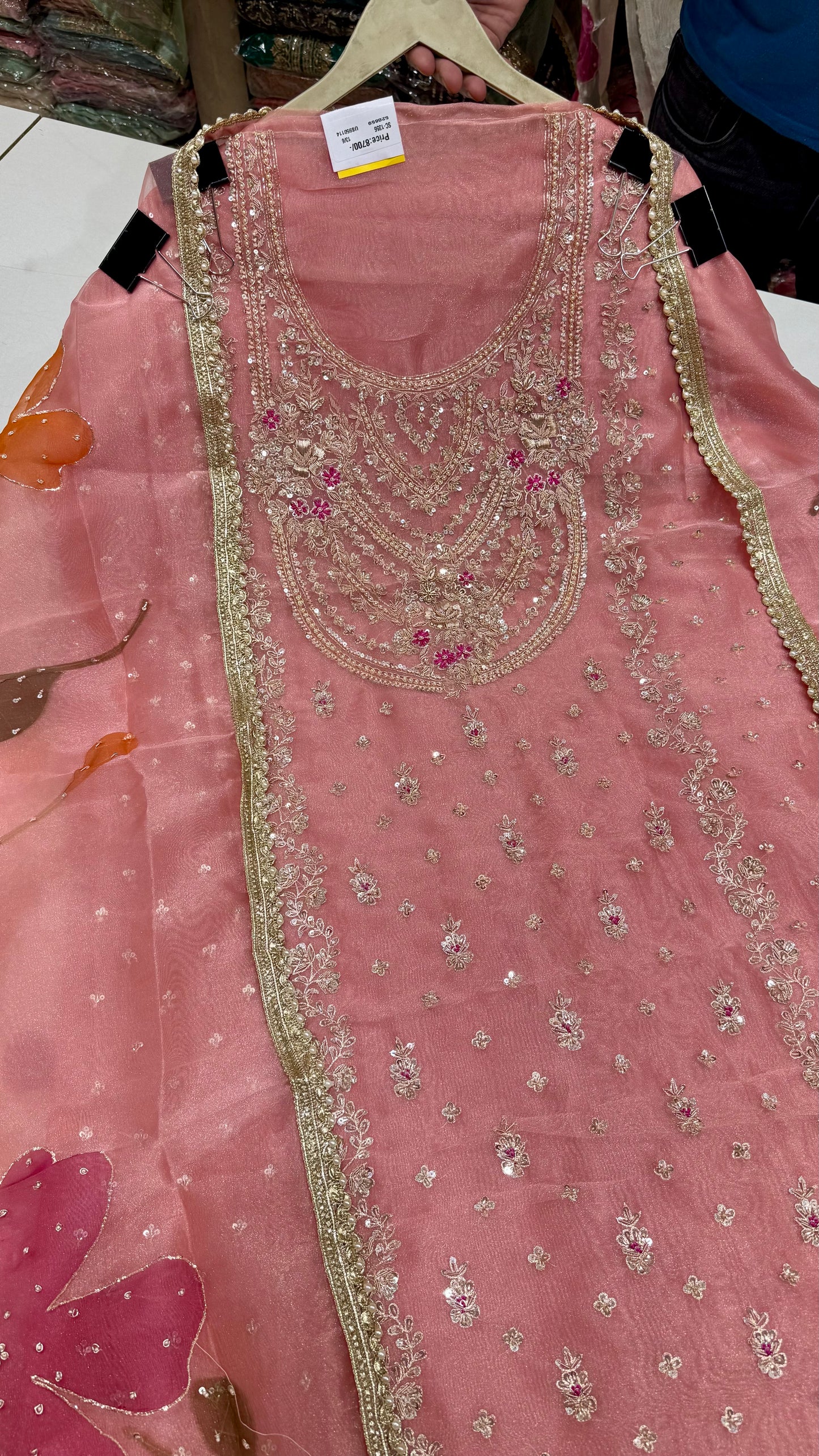 Glass Organza Unstitched Suit with Heavy Zardozi Hand Embroidery