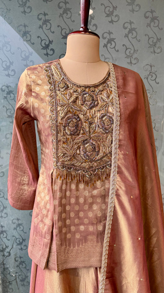 Designer KheenKhab Tissue Indo-Western Hand-Embroidered Sharara Set