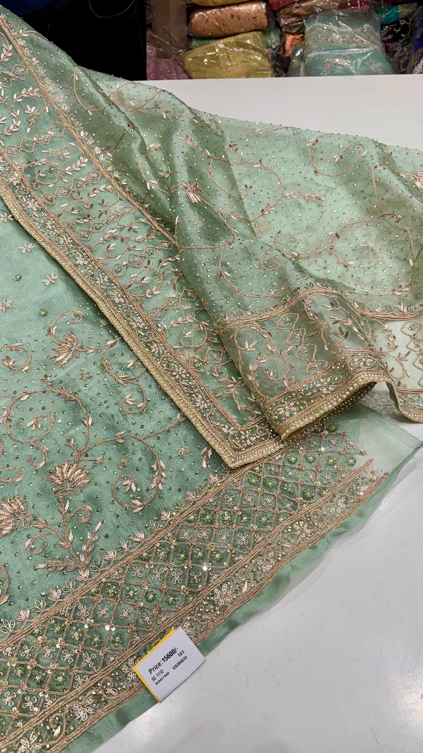 Royal Farukhabadi Hand-Embroidered Unstitched Glass Organza Suit