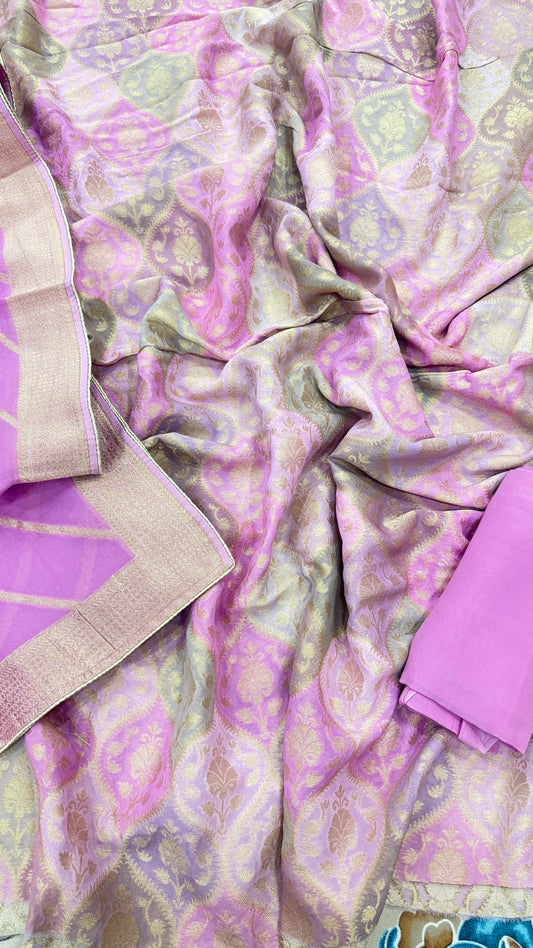 Elegant Handloom Pure Mysore Georgette Unstitched Suit Set