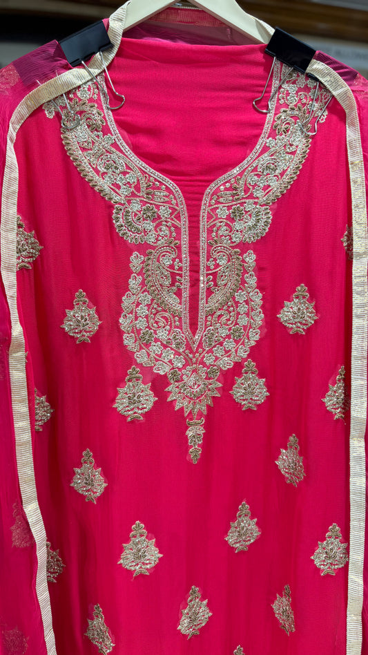 Luxury Unstitched Pure Georgette Handwork Suit with Chiffon Dupatta | Aari Resham & Beads Embroidery Designer Party Wear Suit