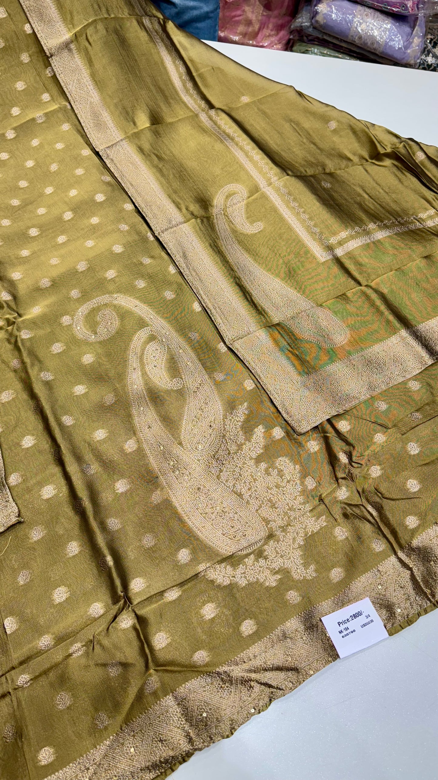 Kanjivaram Silk Unstitched Suit with Opada Silk Bottom