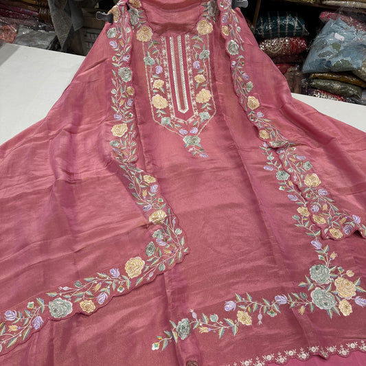 Tissue Silk kalamkari threadwork semiformal suit set