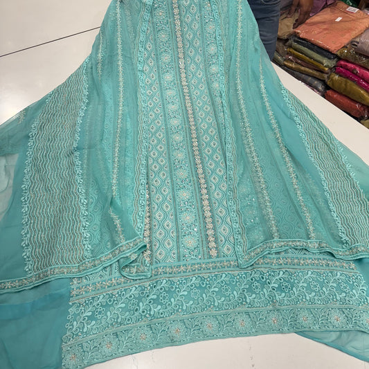 Lakhnavi georgett pearls work suit set