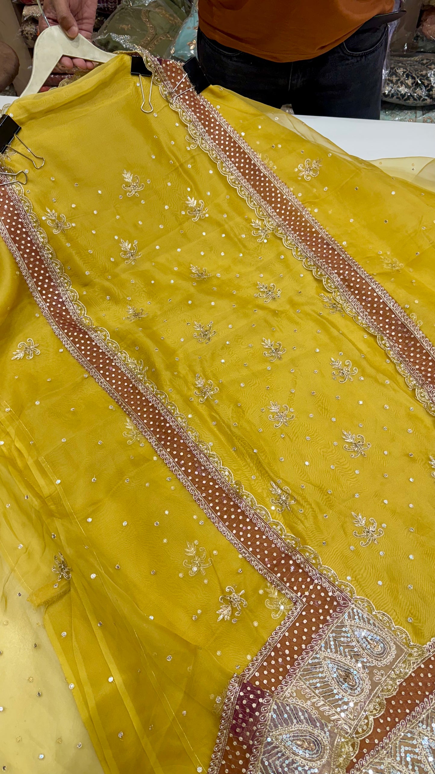 Golden Mustard Hand Embroidered Unstitched Pure Organza Suit
