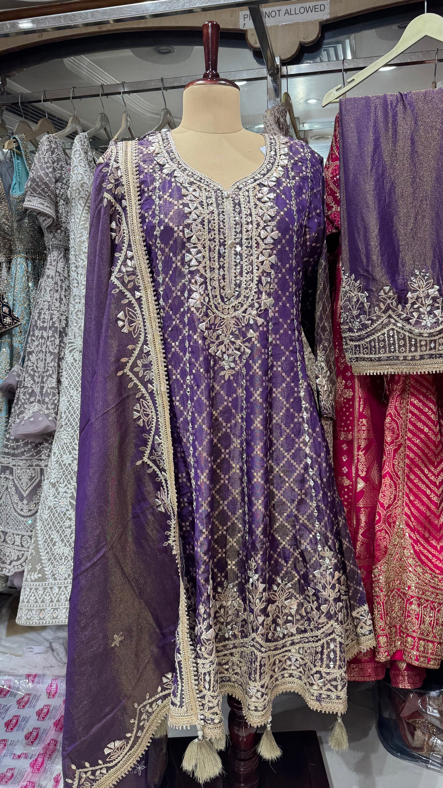 Banarsi tissue anarkali with pakistani salwar suit set