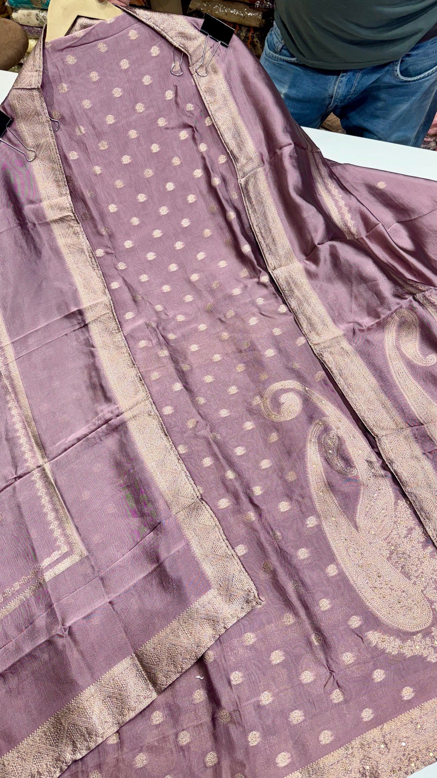 Kanjivaram Silk Unstitched Suit with Opada Silk Bottom