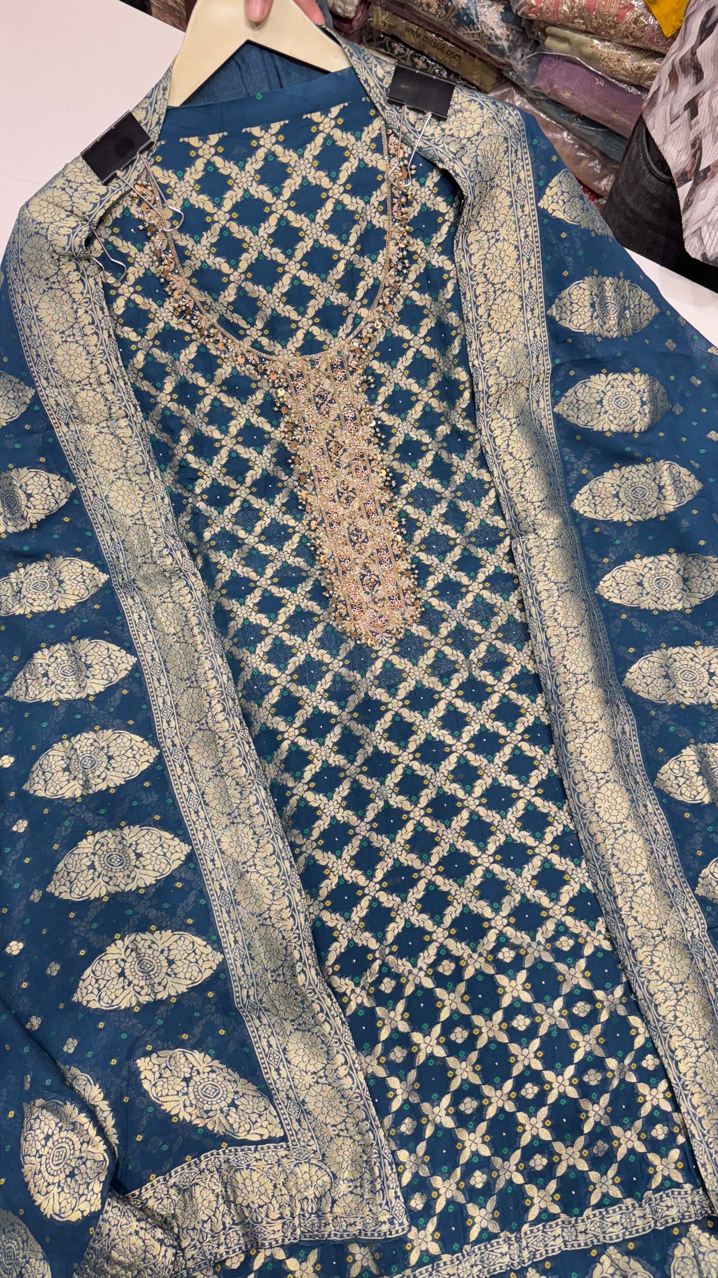 Designer Pure Mysore Georgette Hand Embroidered Unstitched Suit