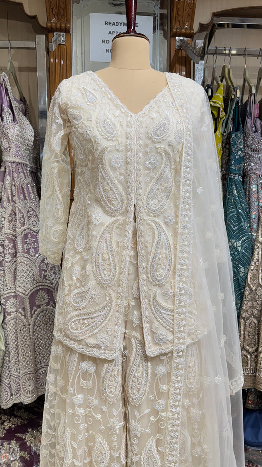 Indo-Western Readymade Pure Net Sharara Suit with Dupatta – Free Size (Up to 44” Bust)