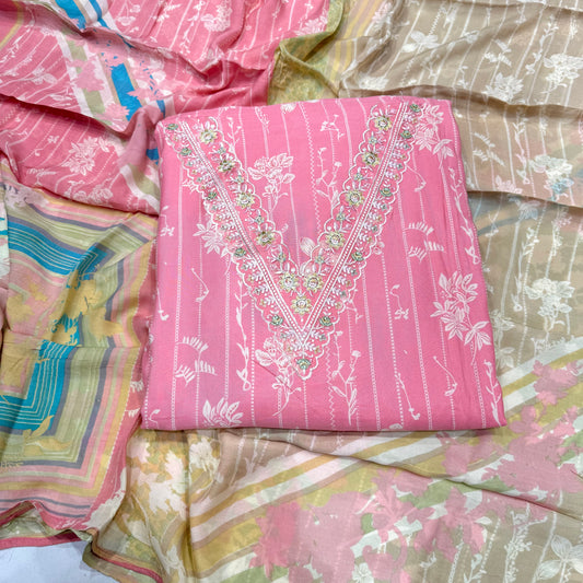 Elegant Muslin Cotton V neck Suit set