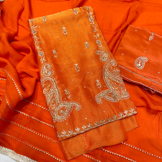 Orange Crush tissue boutique handwork suit set with bottom work