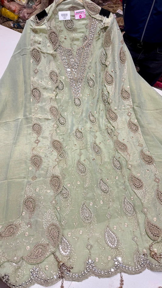 Shimmer Tissue Handwork Unstitched Suit Set