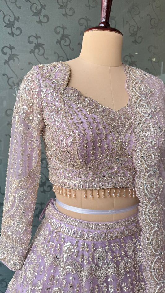 Lavender Embellished Net Lehenga Choli with Intricate Sequin and Zari Work