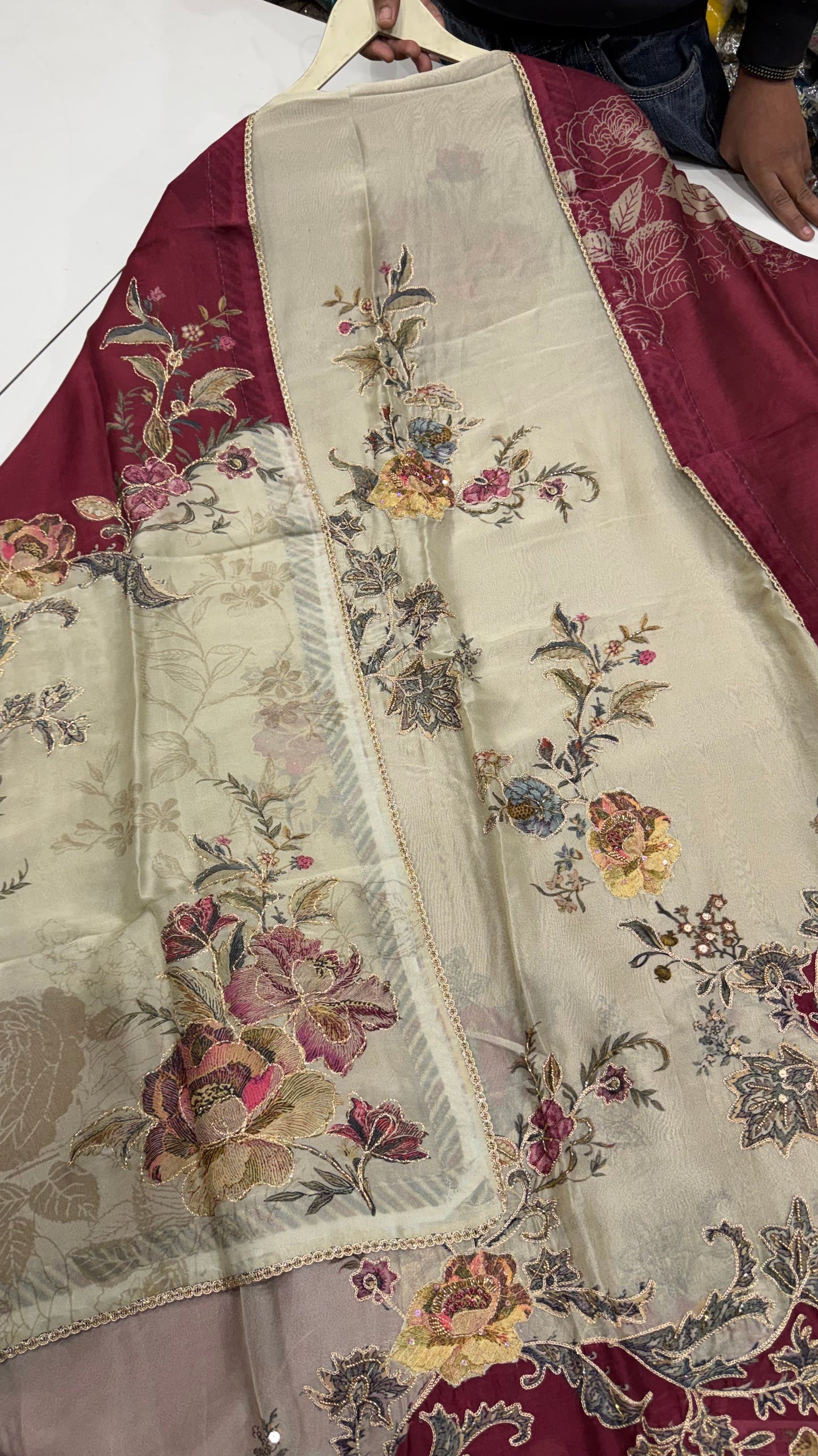 Sabyasachi Inspired orgenza Silk Digital Print & Hand Embroidered Suit Set