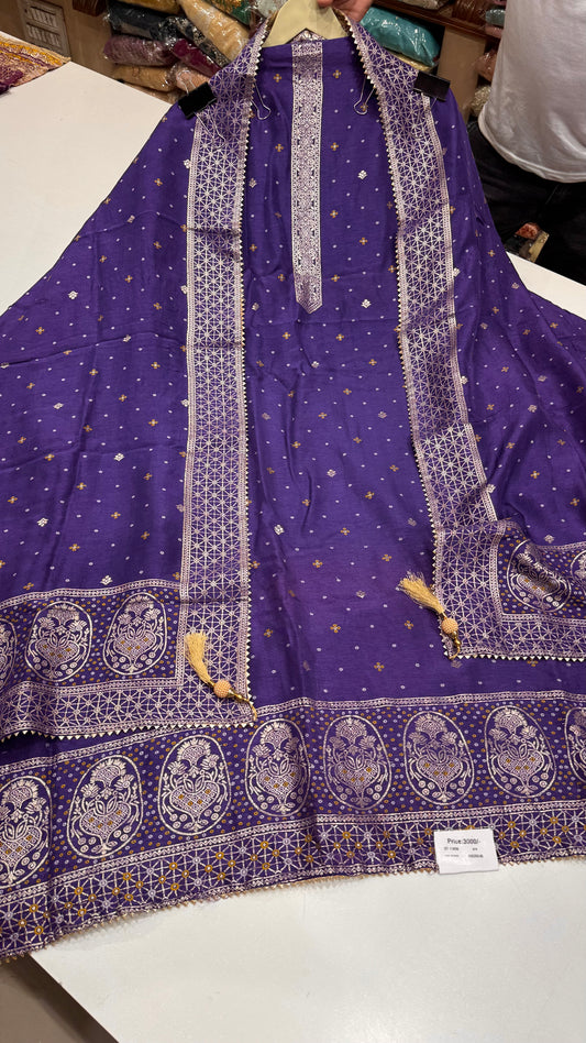 Royal Banarasi Silk Unstitched Suit with Handloom Weaving Embroidery
