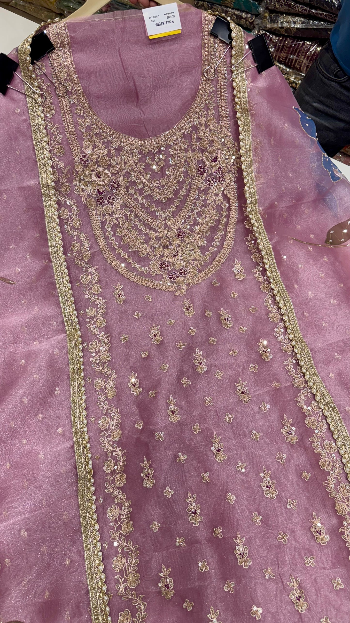 Glass Organza Unstitched Suit with Heavy Zardozi Hand Embroidery