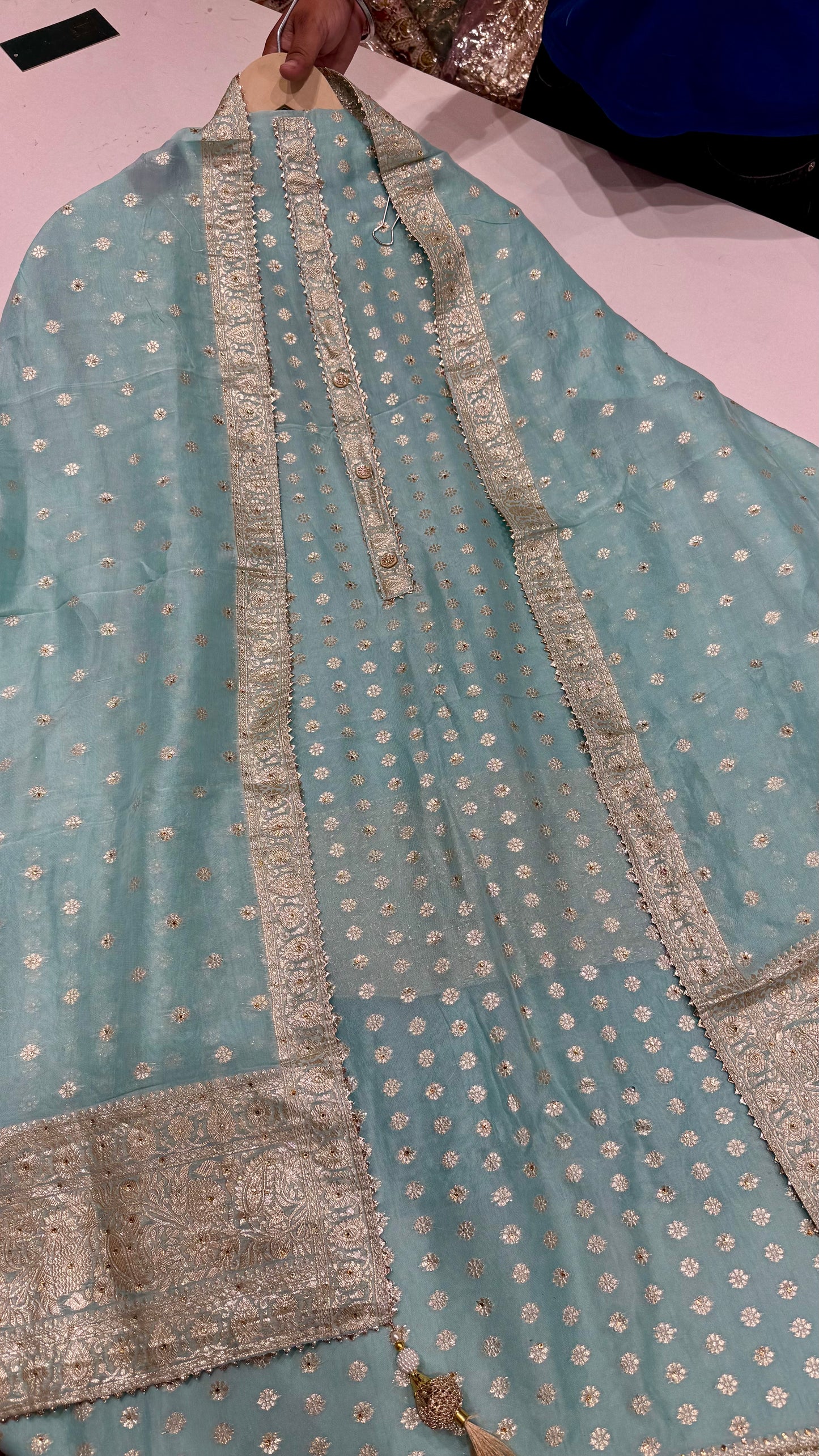 Elegant Hand-Embroidered Unstitched Mysore Georgette Suit Set