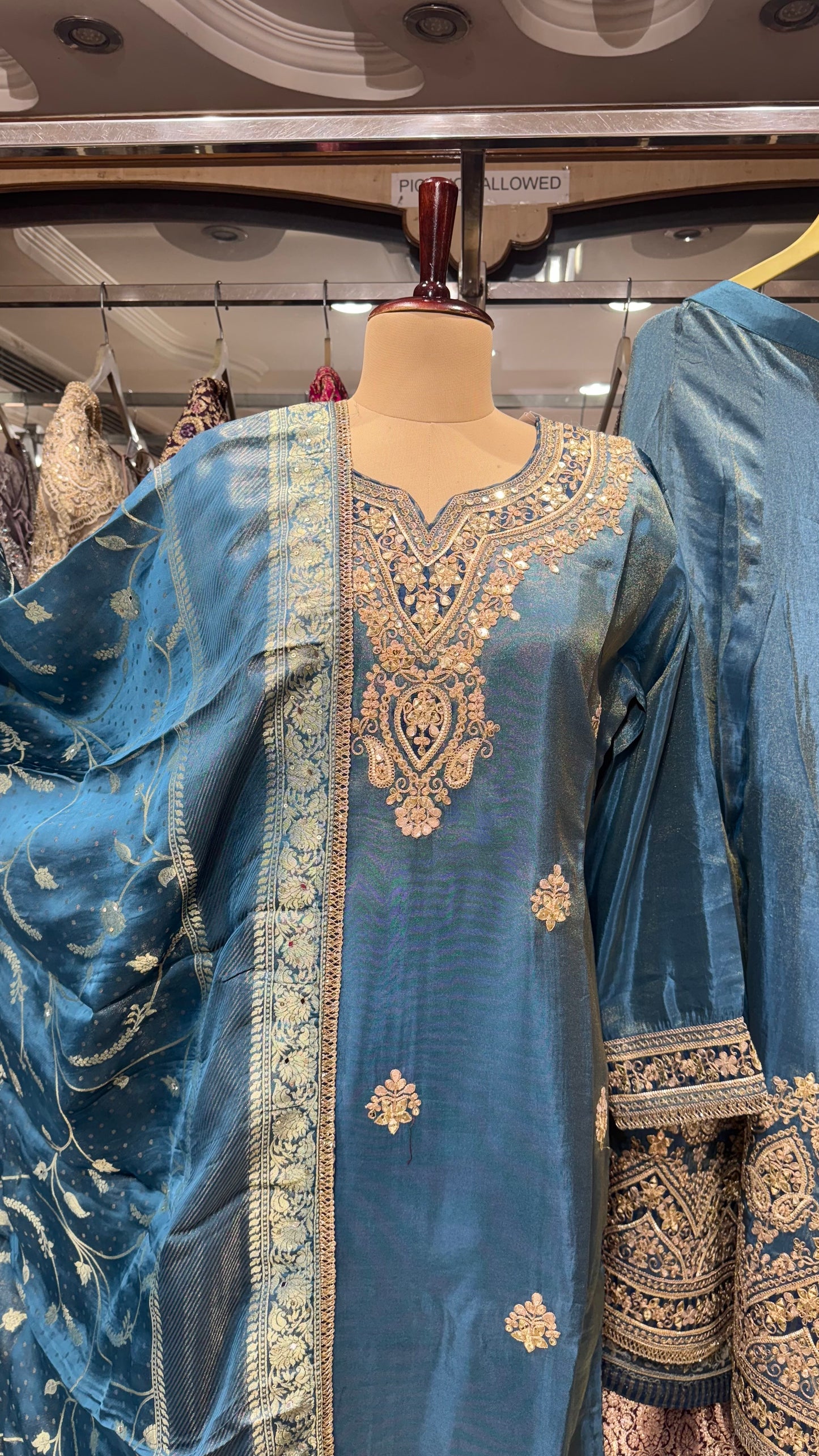 Elegant Teal Tissue Silk Readymade Sharara Suit with Zardozi & Sequin Embroidery