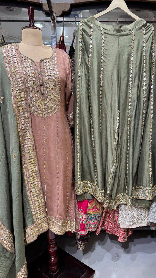 Dusty Rose - Mehndi Green Gotta patti sharara set