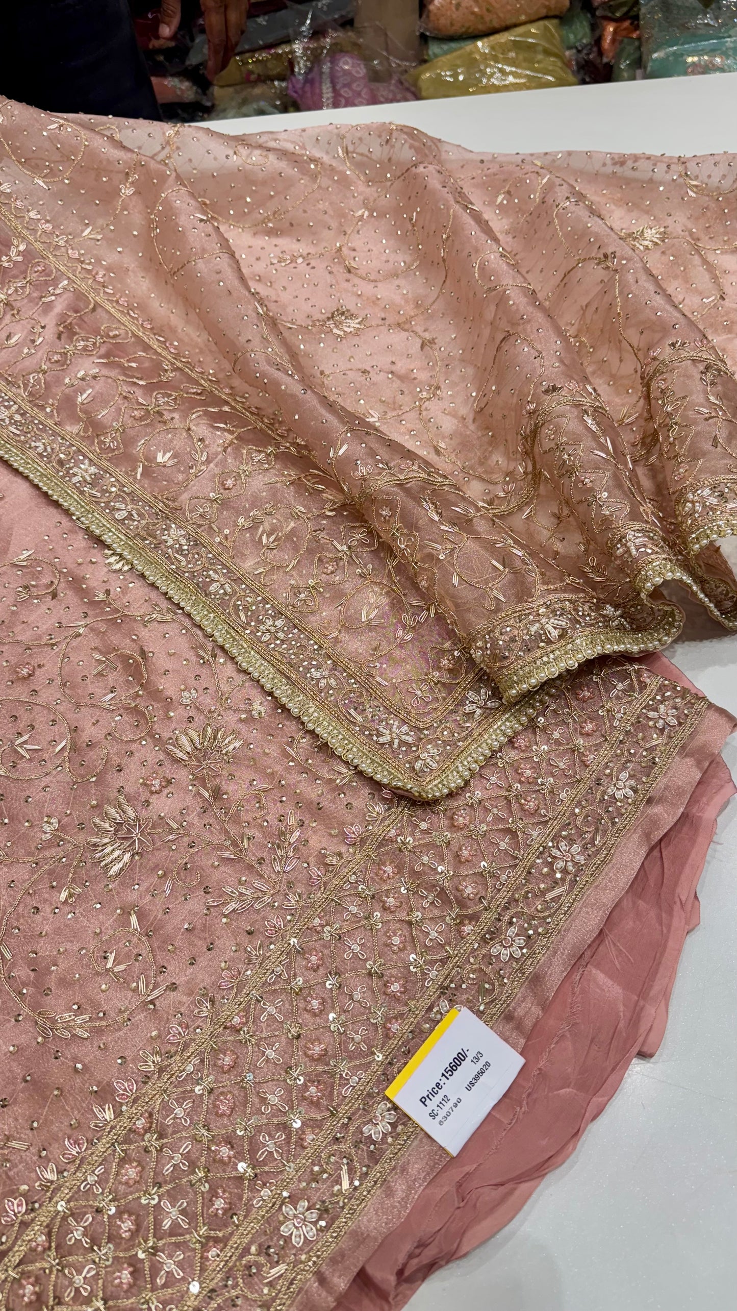 Royal Farukhabadi Hand-Embroidered Unstitched Glass Organza Suit