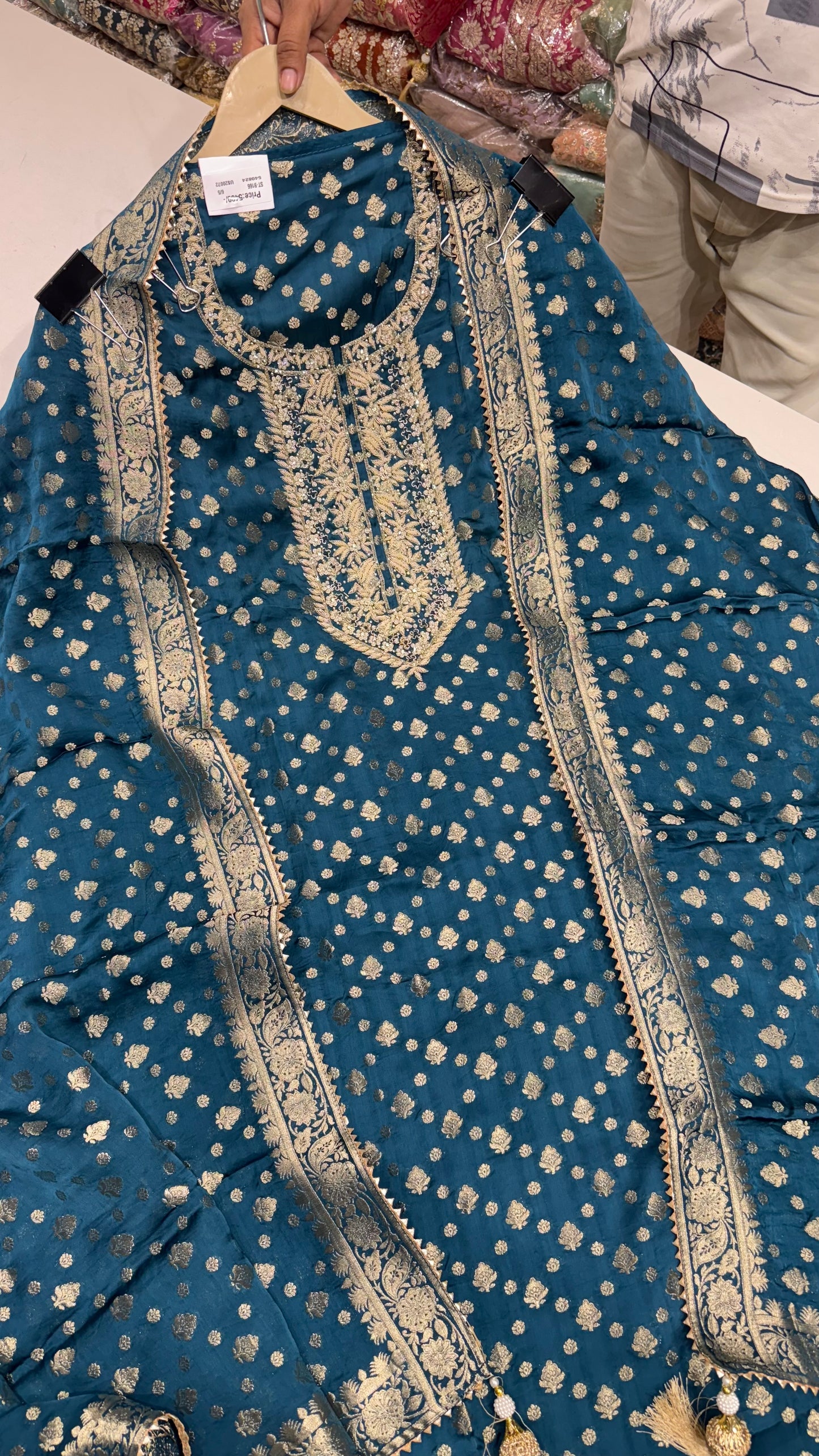Royal Banarasi Silk Unstitched Suit with Dabka Hand Embroidery