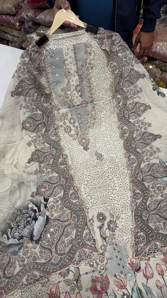 Sabyasachi Inspired Pure Crepe Digital Print Unstitched Suit Set