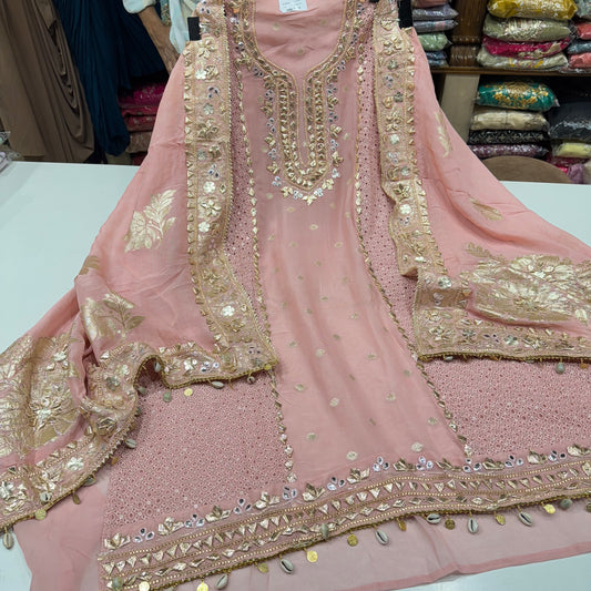 Designer Gotta patti Orgenza Suit set with heavy dupatta