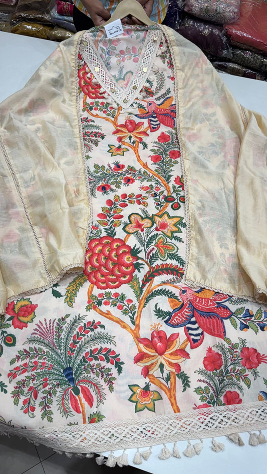 Elegant Pure Cotton Lace Work Suit with Muslin Dupatta