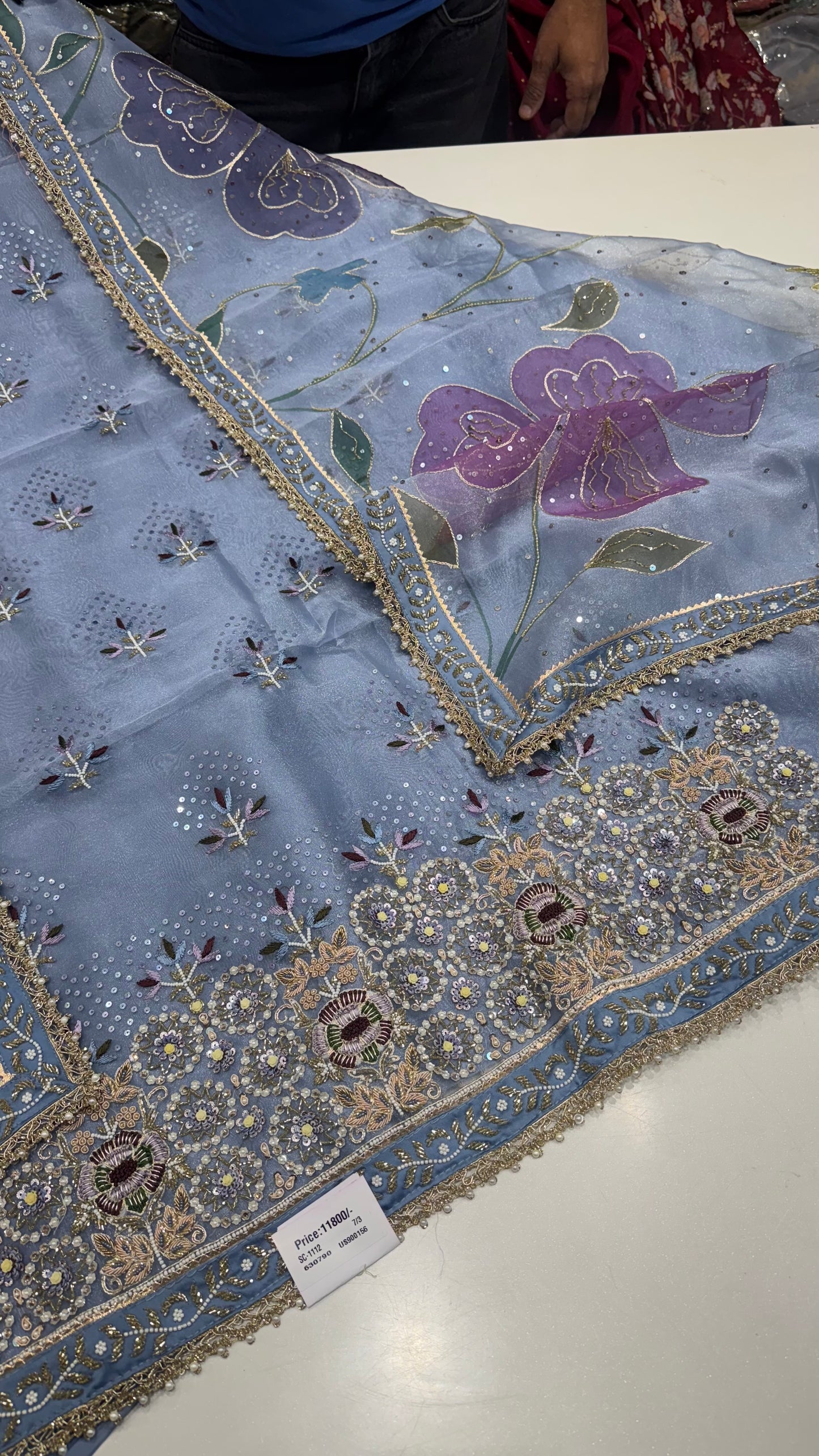 Pure Glass Organza Unstitched Suit with Zardozi Embroidery