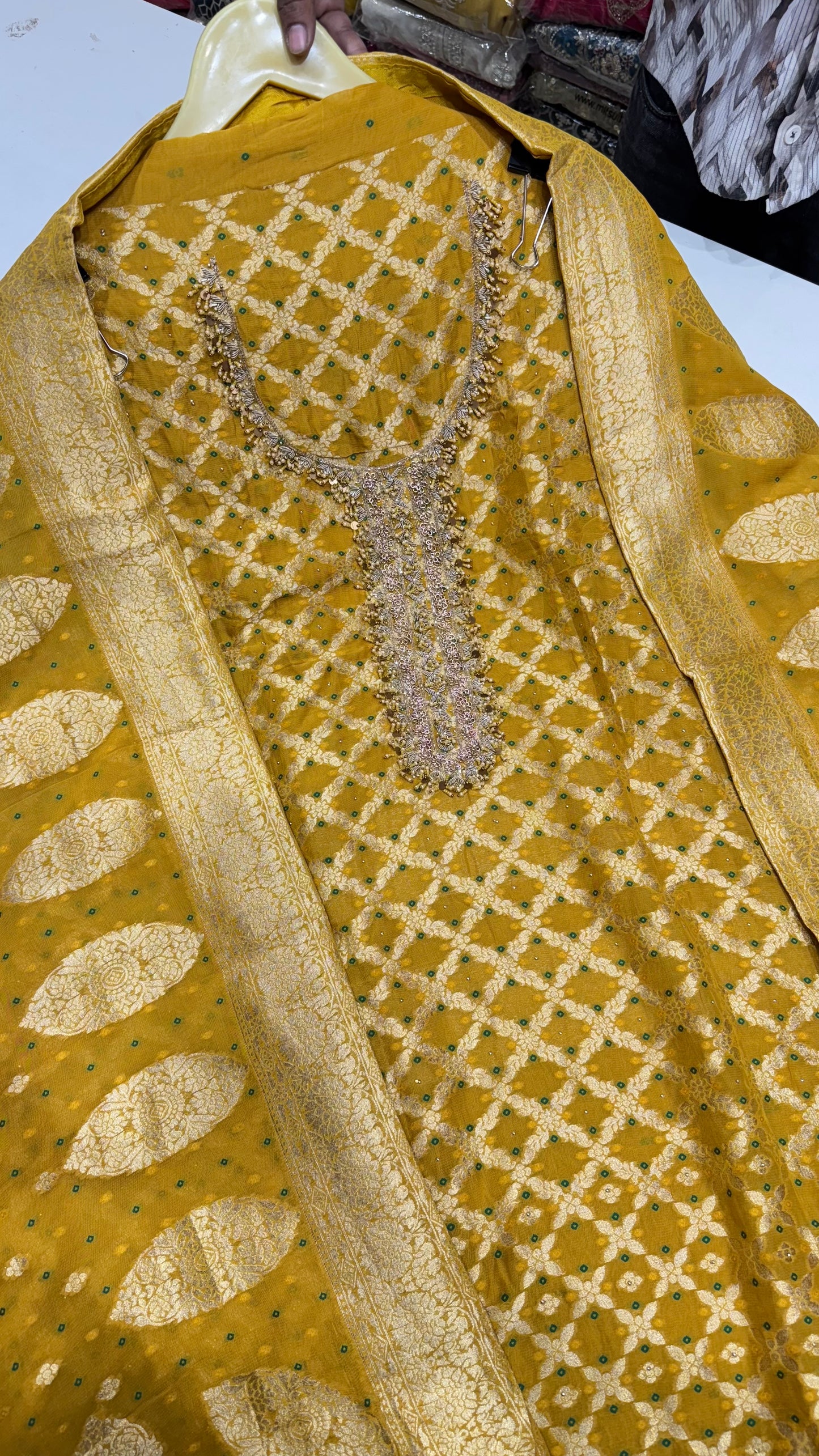 Designer Pure Mysore Georgette Hand Embroidered Unstitched Suit