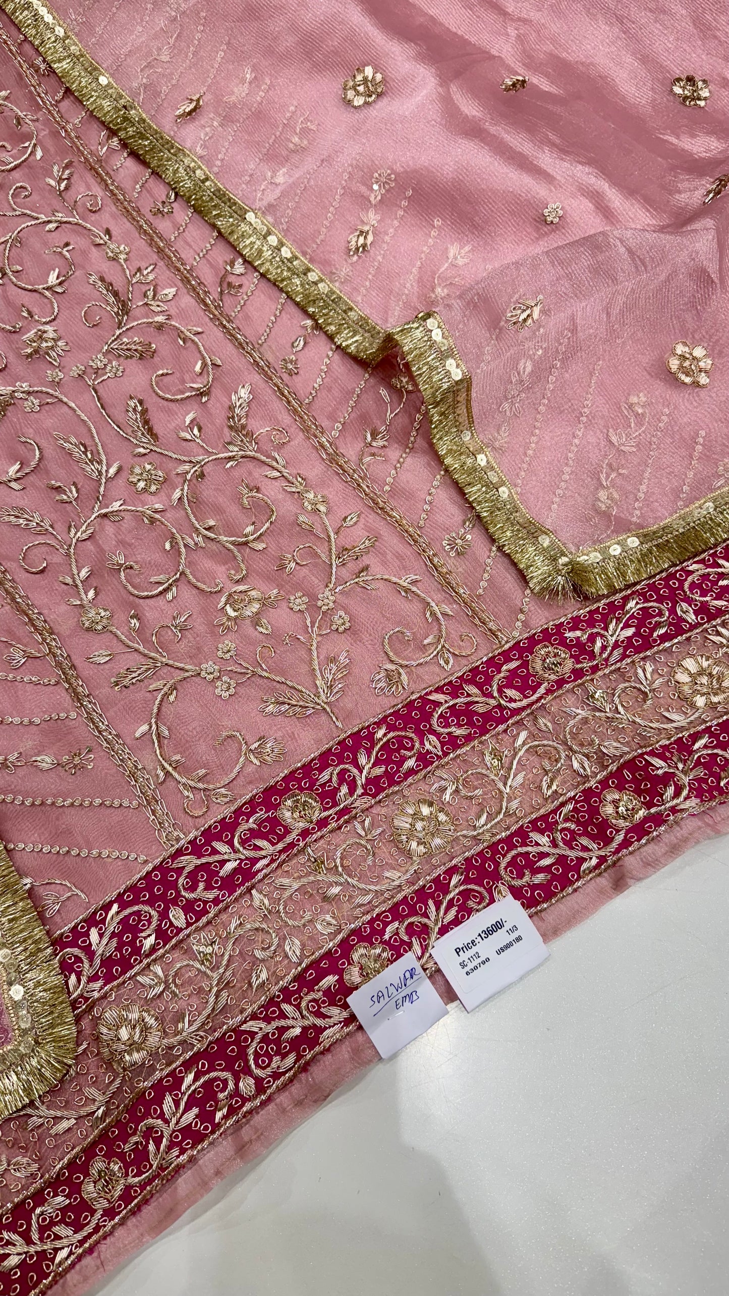 Elegant Hand Embroidered Pure Crush Organza Unstitched Suit