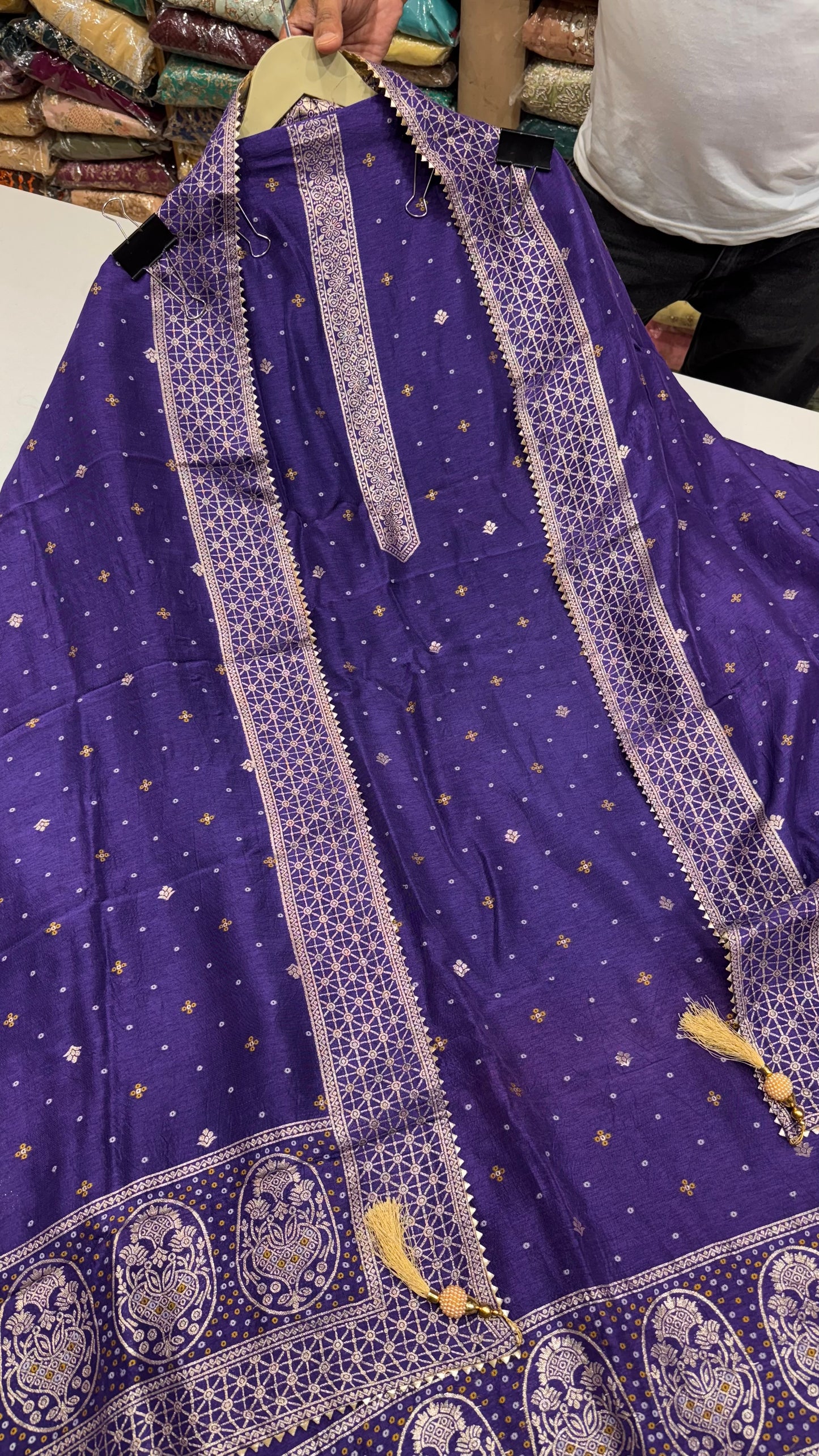 Royal Banarasi Silk Unstitched Suit with Handloom Weaving Embroidery