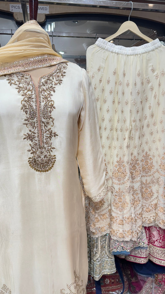 Offwhite elegant silk sharara set
