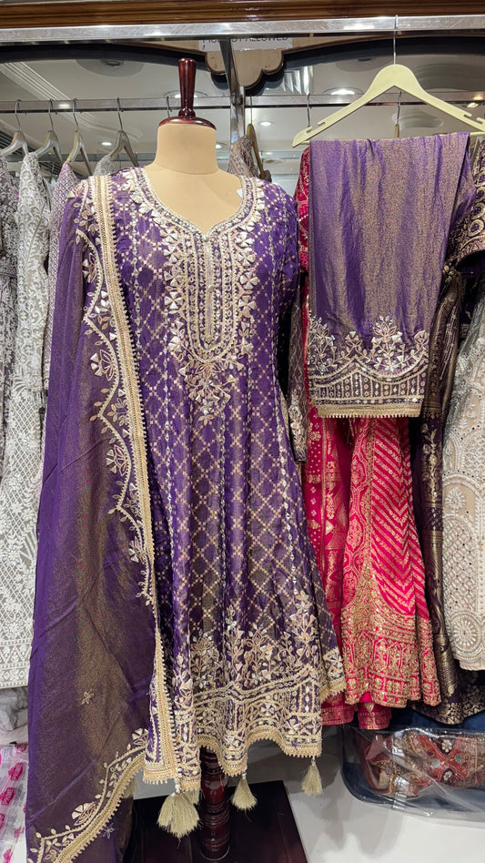 Banarsi tissue anarkali with pakistani salwar suit set