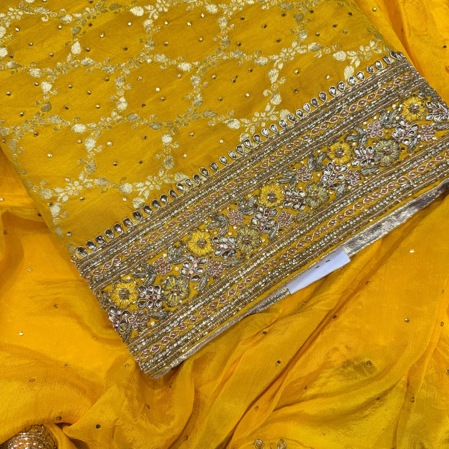 Banarsi Silk Handwork Suit set with Chinon dupatta