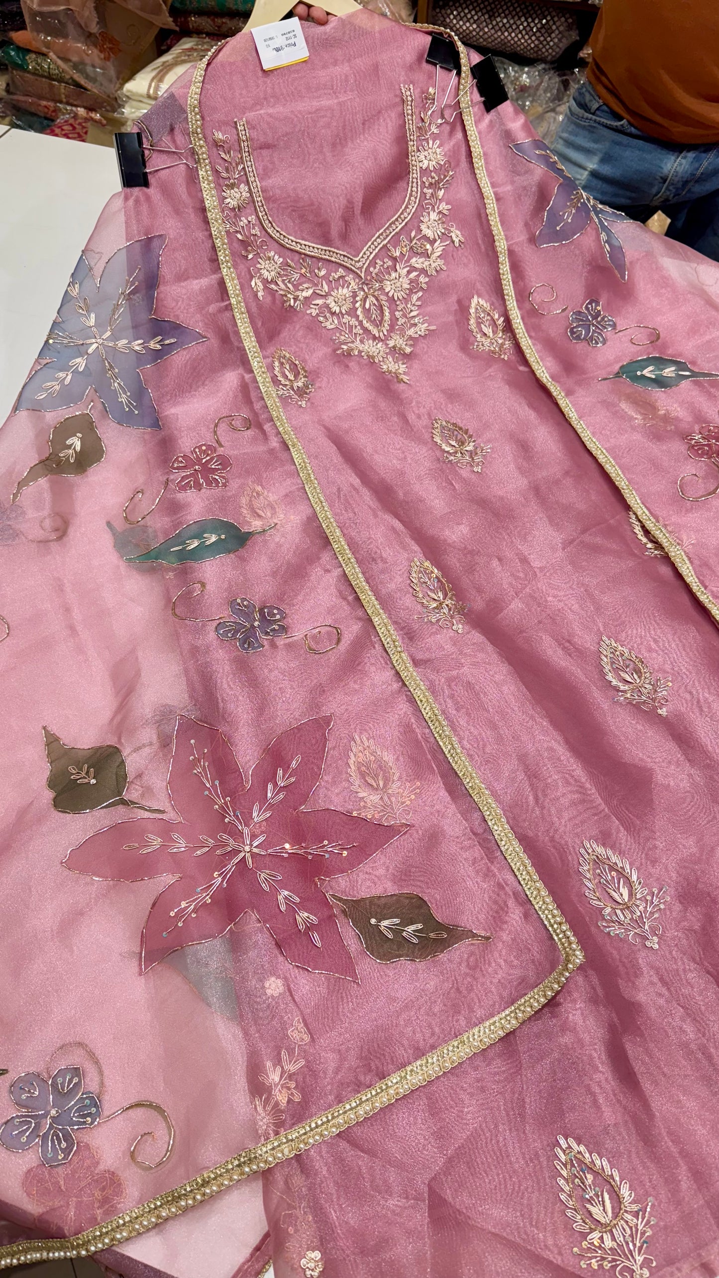 Pastel Elegance Hand Embroidered Unstitched Glass Organza Suit Set