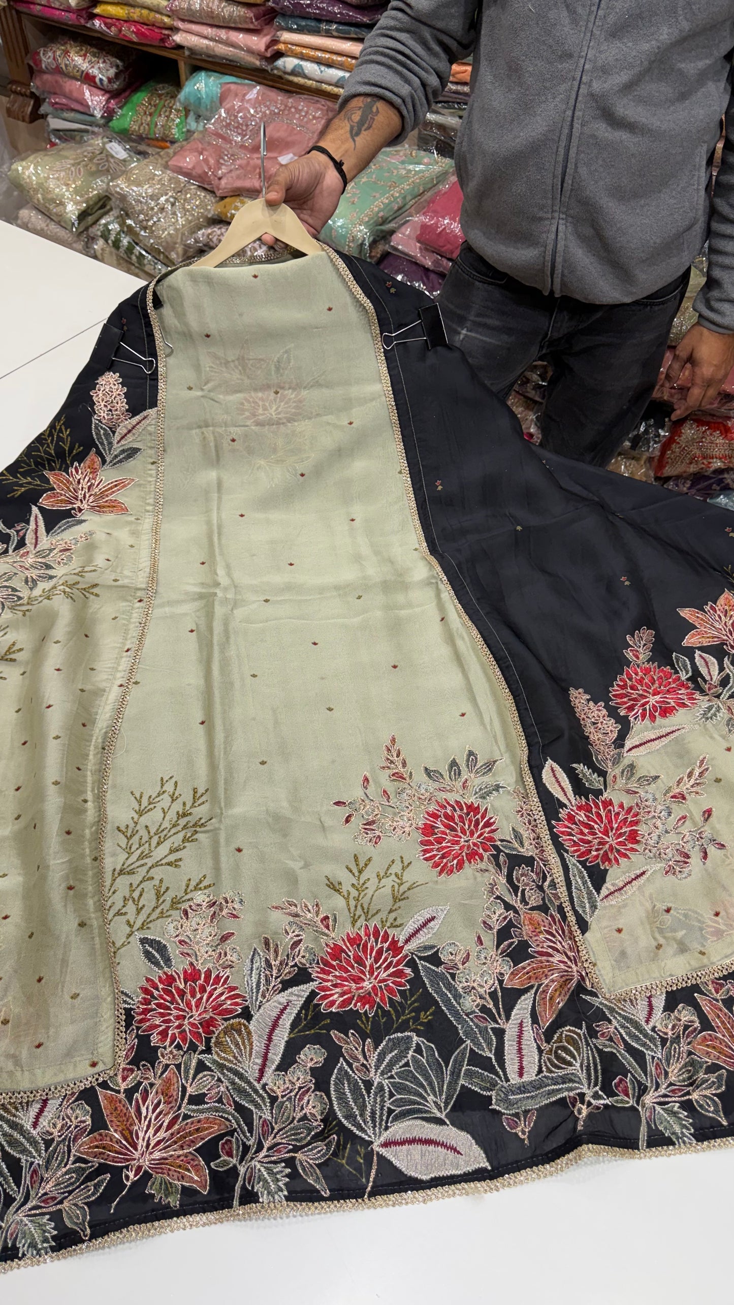 Sabyasachi Inspired orgenza Silk Digital Print & Hand Embroidered Suit Set