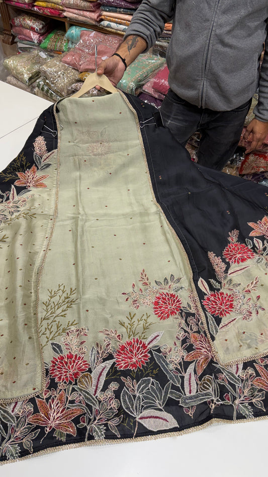 Sabyasachi Inspired orgenza Silk Digital Print & Hand Embroidered Suit Set