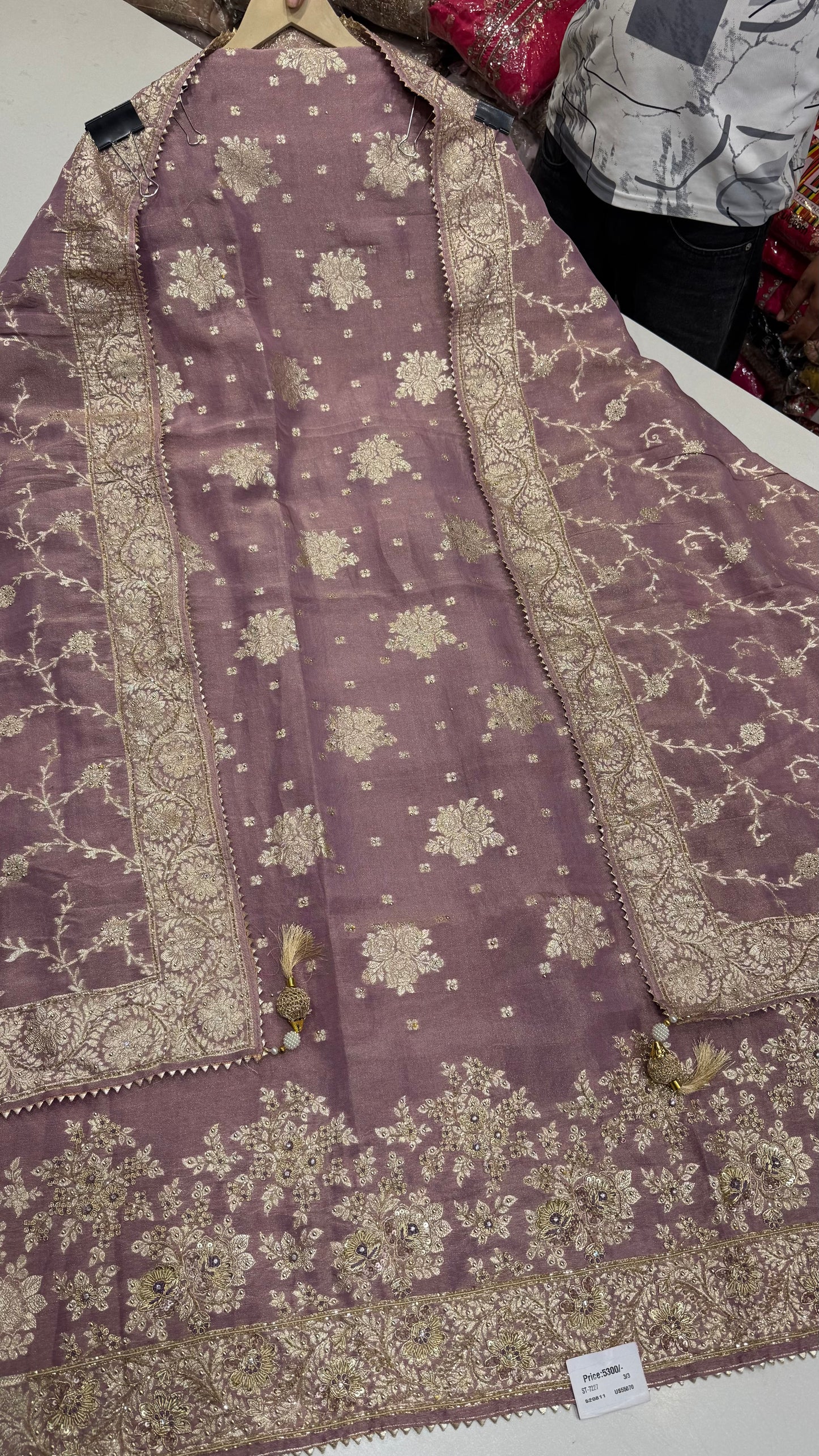 Elegant Banarasi Tissue Unstitched Suit with Dabka Embroidery