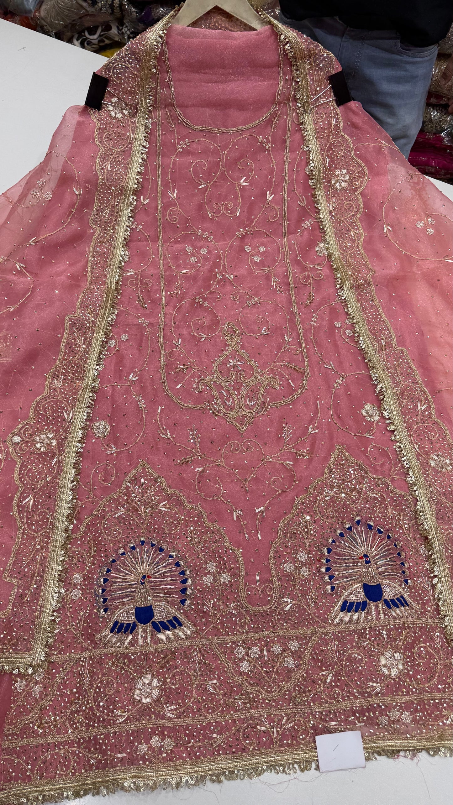 Luxury Dabka & Farrukhabadi Handwork Organza Unstitched Suit with Jaal Dupatta