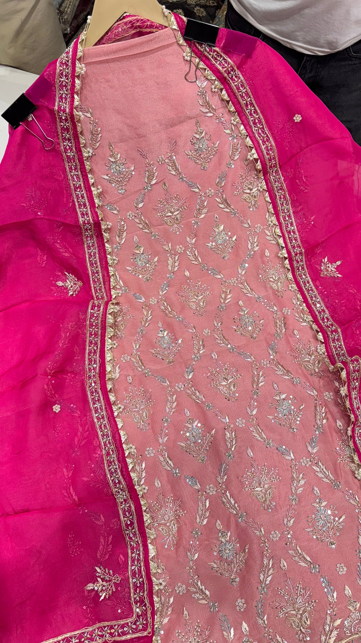 Luxury Pure Tissue & Organza Hand-Embroidered Unstitched Suit