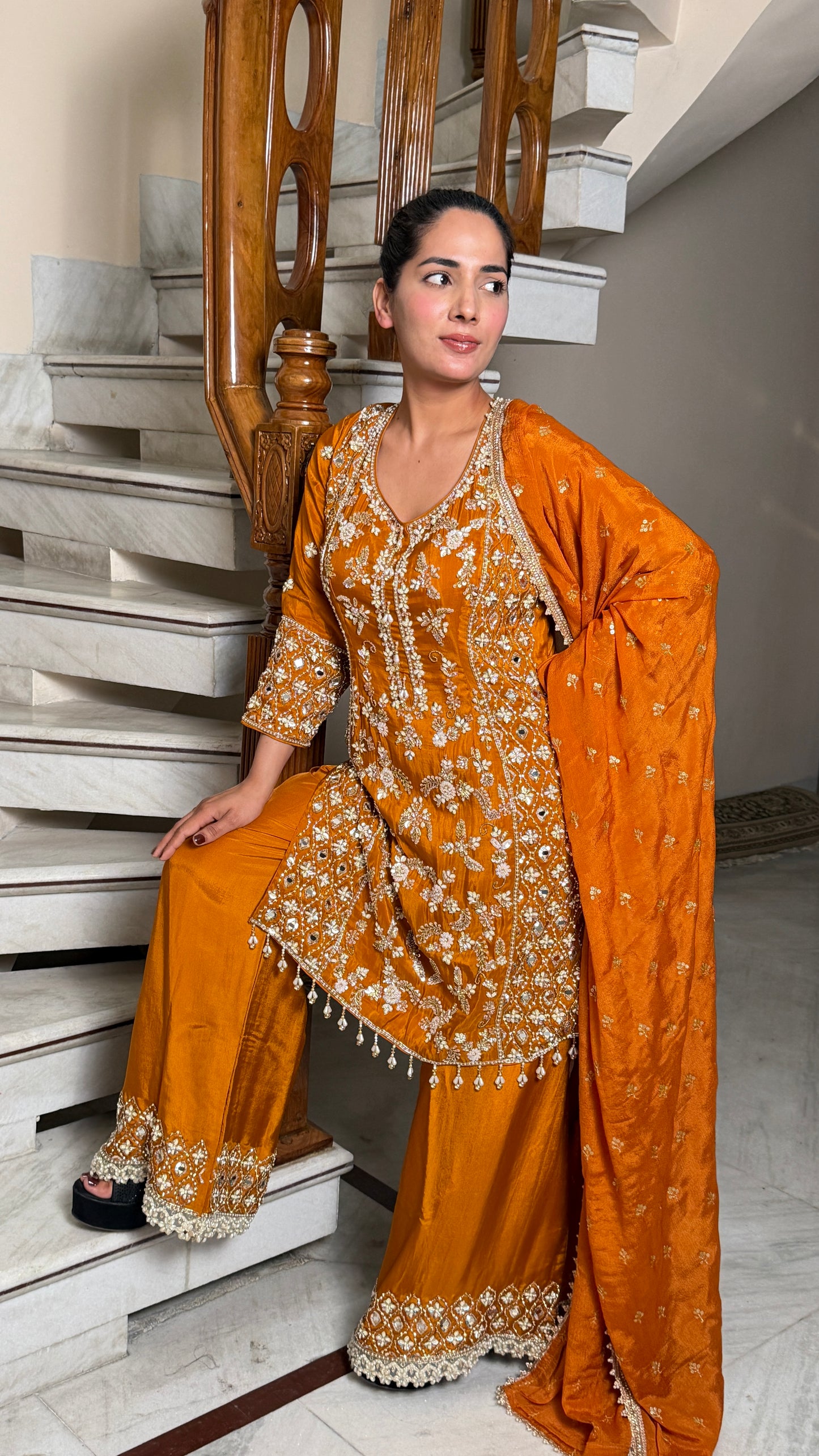 Readymade Pure Silk Zardozi Embroidered Pant Suit – Free Size (Up to 42” Bust)